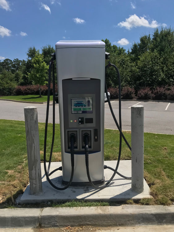 Electric Car charging station installed in apartment parking lot.