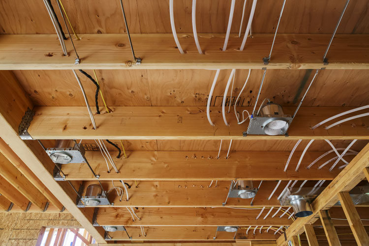 New construction with wire installed in studs and joists